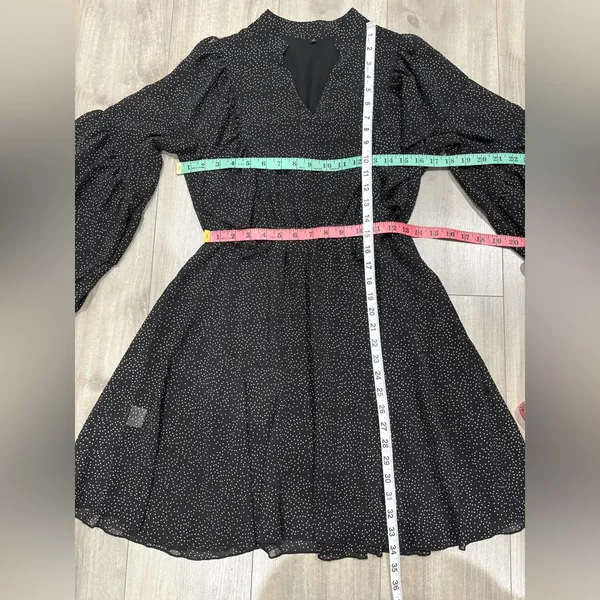 Women’s Dress Black Polka Dot Long Sleeve Bohemian Ruffle Size S - Image 3