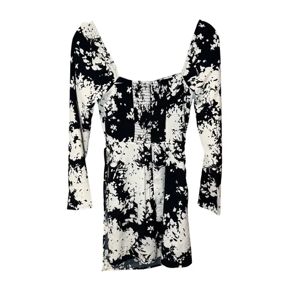 Abercrombie & Fitch NWT Long Sleeve Wrap Mini Dress Black White Floral Sz‎ Small - Image 5