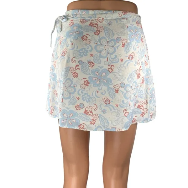 Aritzia Sunday Best White Floral Tie Waist Mini Wrap A-Line Skirt Skort Size XS - Image 3