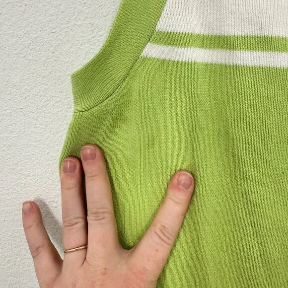 Vintage 90s Pastel Lime Green Sweater Set Striped Trim Clueless Preppy‎ Momcore - Image 2