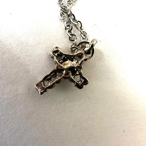 Silver tone and black dainty cross necklace - Image 5