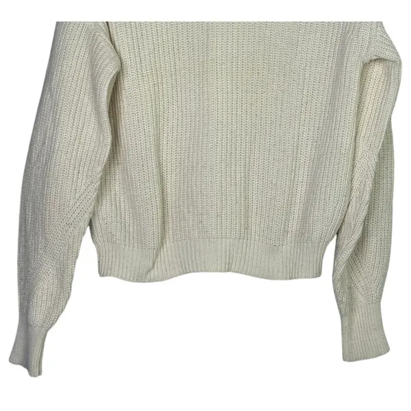 J. Crew Wool Blend Cable Knit Relaxed Fit Long Sleeve Crew Neck Sweater XS Cream - Image 3