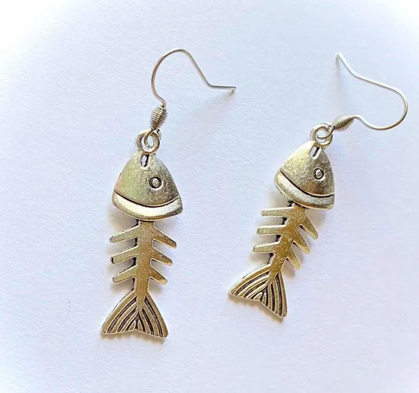 fish bone boho funky simple dangle earrings🌀🐟💙 - Image 2