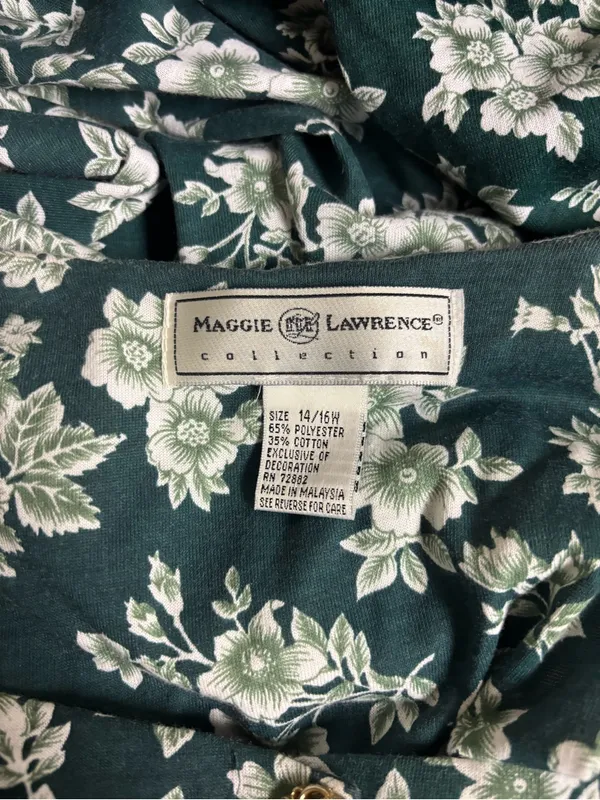 Vintage Maggie Lawrence Floral Button Front Midi Dress Size 14/16 Green - Image 5