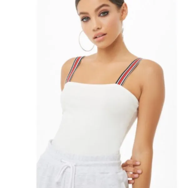 White Striped-Trim Bodysuit - Image 5