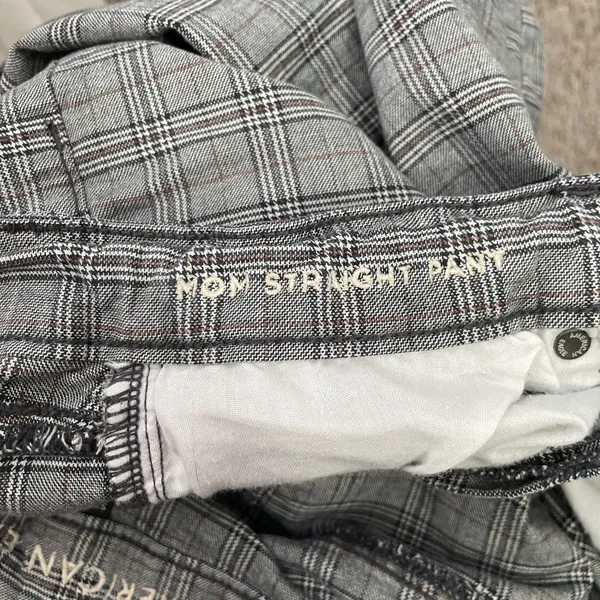 American Eagle Mom Straight Pants Size 14 Gray Plaid High Rise Preppy Trousers - Image 12