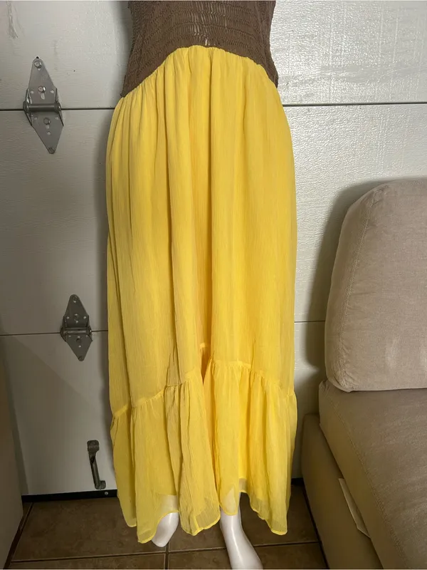 Zara Brown Crochet Bodice Yellow Maxi Dress - Image 3