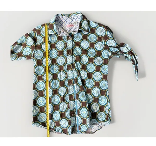 Tizzie Womens Blue contrast medallion geometric fitted stretch button up shirt S - Image 9