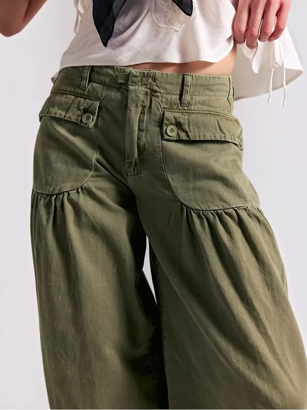 🆕 Free People | We The Free | Lotus Balloon Jeans | Army | Size: 24 - Image 4