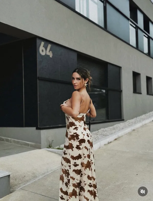 Zara cow patch satin effect boho western Brown and Cream maxi long dress - Image 7