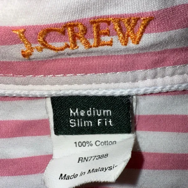 J. Crew cotton poplin shirt in stripe pink white collared button up women’s med - Image 3