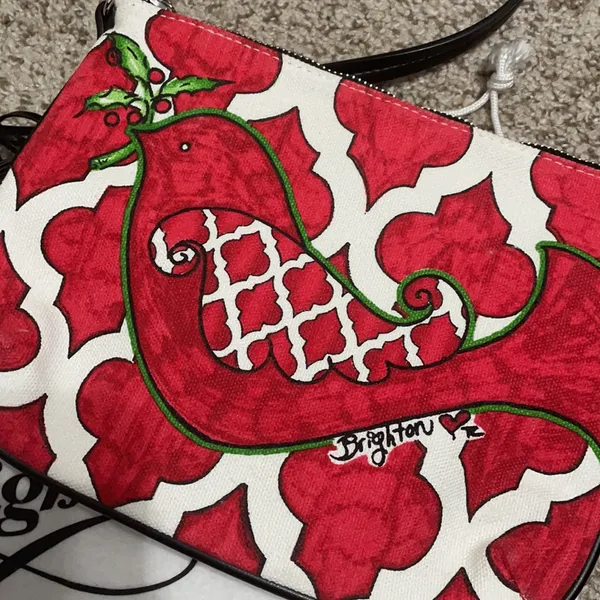 💙💖 Brighton‎ Holiday Holly Leaf Red Bird Canvas Crossbody - Image 3