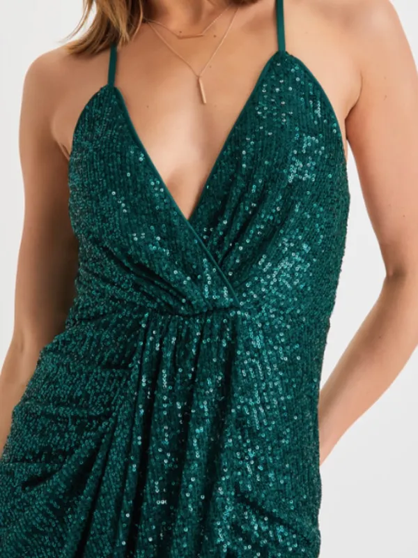 LULUS Sexy Sequin Shimmer Wedding Prom Cocktail Party Flirty Sparkly Midi Dress - Image 3