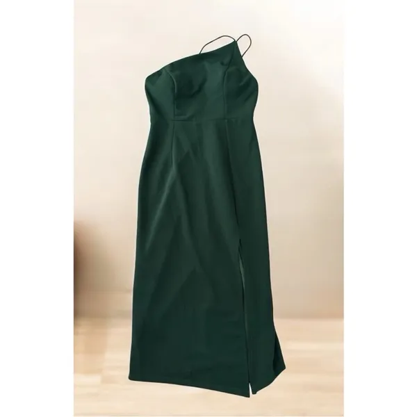 Hello Molly taking it back forest green one shoulder midi‎ dress - Image 2