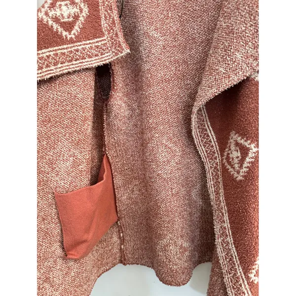 Miss Me Southwestern Boho Diamond Open Front Cardigan Sweater Medium Rust Orange - Image 4