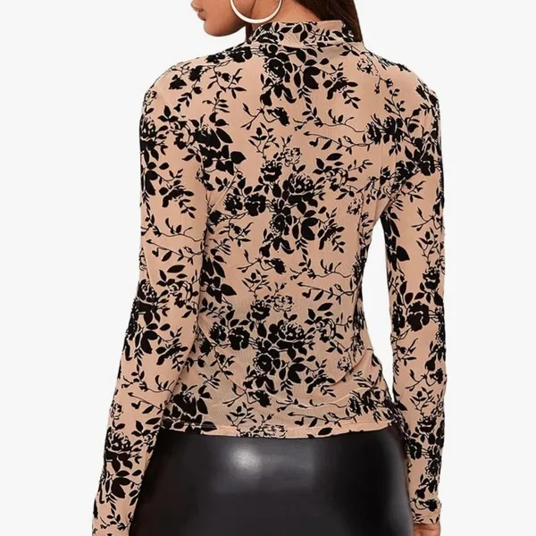 Sweaty Rocks Womens Long Sleeve Mesh Shirt Floral Sheer Top Blouse Size L NWT - Image 2
