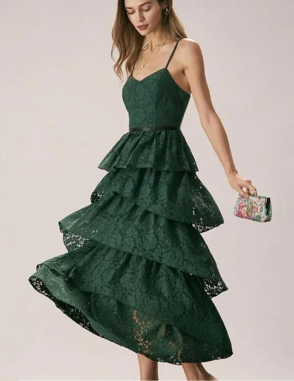 RIHOAS The Green Sweetheart Neck Lace Maxi Dress XS 05 - Image 3