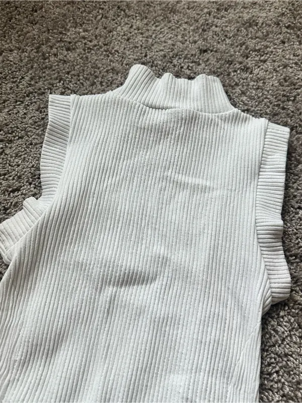 Sleeveless Ribbed Mock Neck One-Piece Bodysuit – White - Image 3
