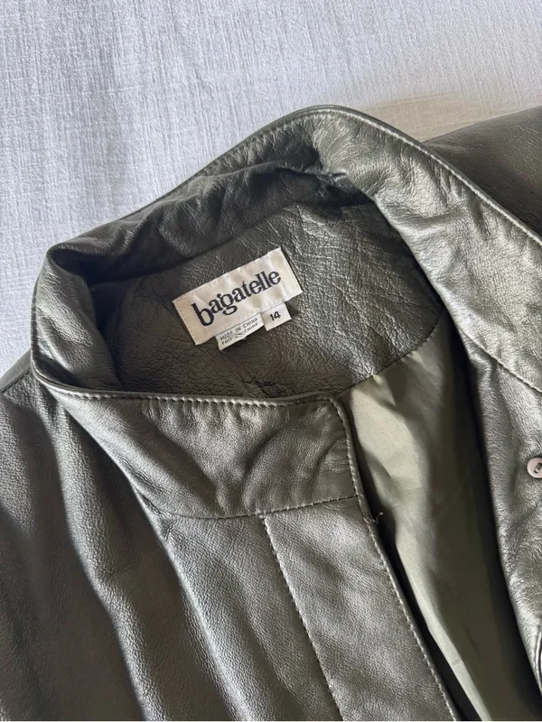 Bagatelle Olive Green Long Leather Jacket, size 14 - Image 9