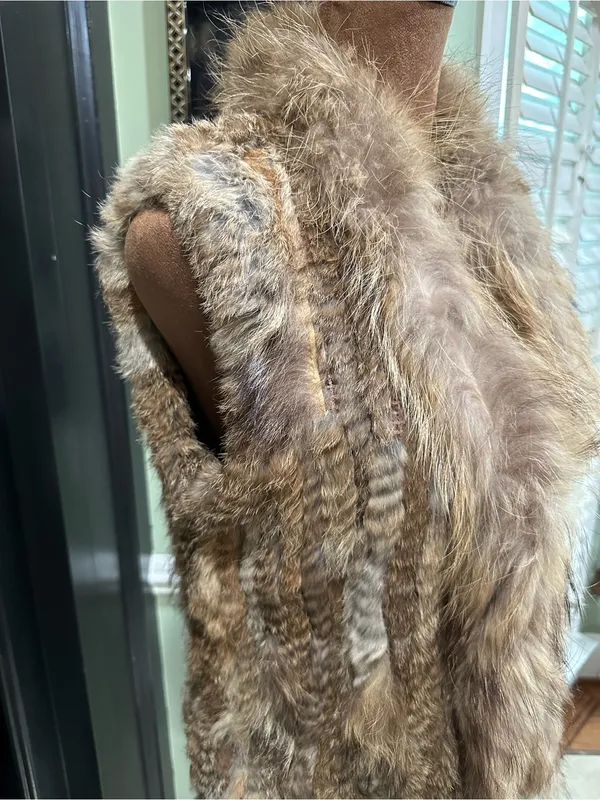 Real Rabbit Fur Vest – Brown Beige Natural Fur – Size M - Image 6