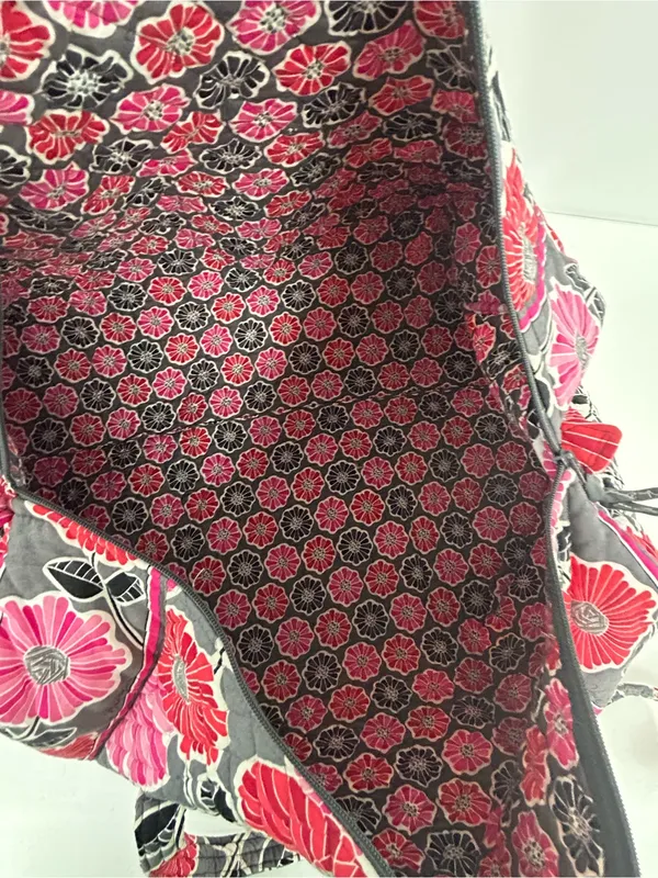 Vera Bradley Large Duffel Bag Cherry Blossoms Retired Pink Red Gray Floral - Image 7
