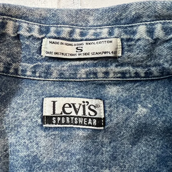 Vintage 80s Levis Sportswear Acid Wash‎ Denim Button Up Shirt Small Sequin Bow S - Image 13