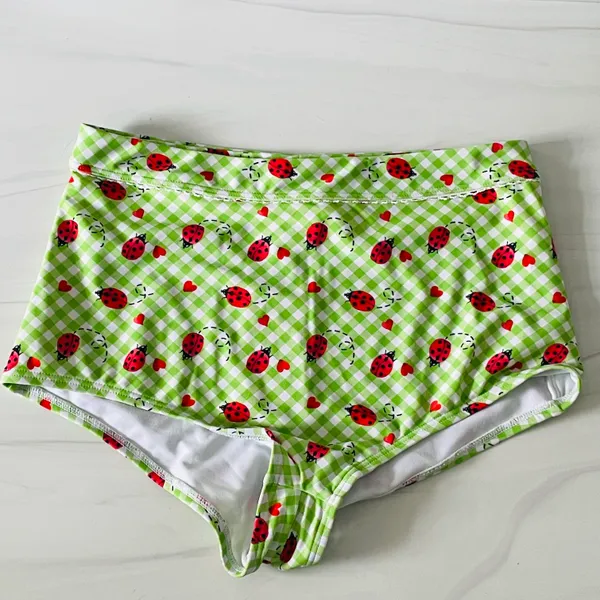 Unique Vintage Gingham & Ladybug Print Ruched & Ready Swim Bottom- Size L- NWT - Image 2