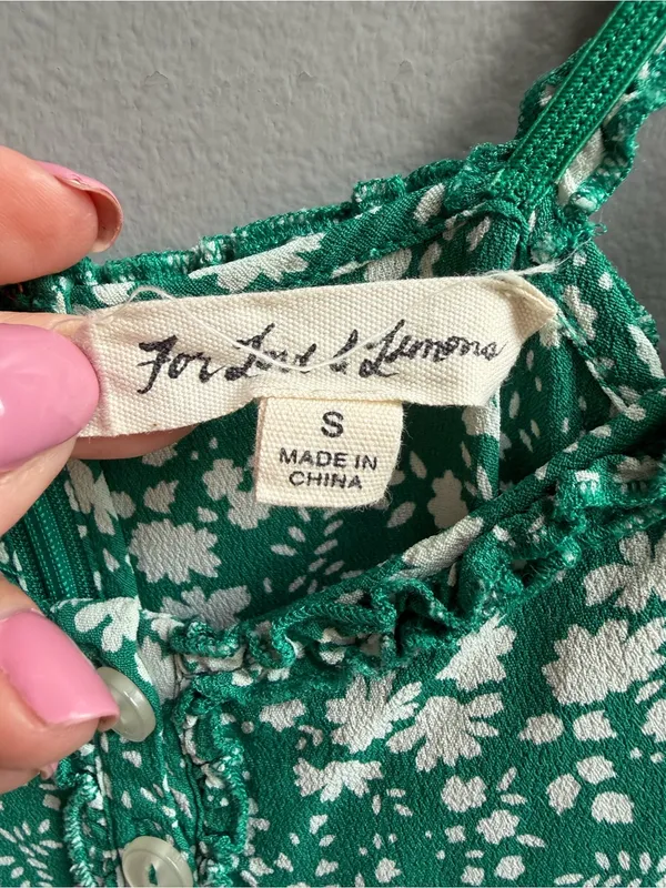 For Love & Lemons Zamira Button Front Dress Kelly Green Floral Mini Slip Dress S - Image 6