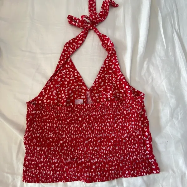 No Boundaries Red halter top with white flowers - Image 2