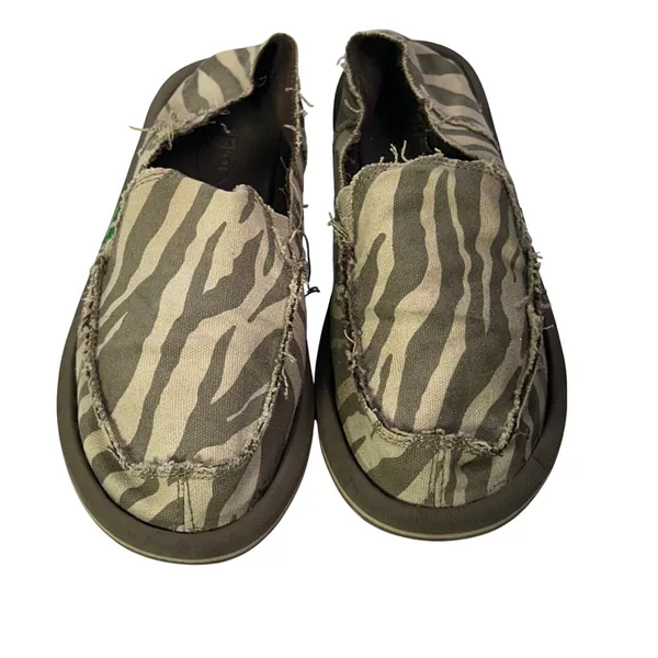 Sanuk Sidewalk‎ Surfer Zebra Print Canvas Slip On Loafers Olive Tan Womens 8 - Image 2