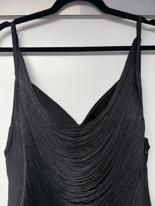 Current Mood Black Draped Fringe Slip Mini Dress - Image 3
