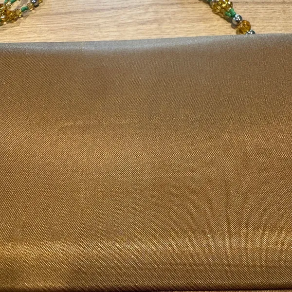 Bronze Satin Evening Clutch‎ Bag Green Rhinestone Brooch Beaded Handle Crossbody - Image 10