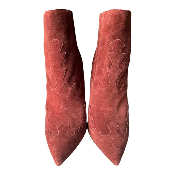 Burgundy suede pointed toe stiletto ankle boots with cowgirl design ASOS size 6 - Image 5