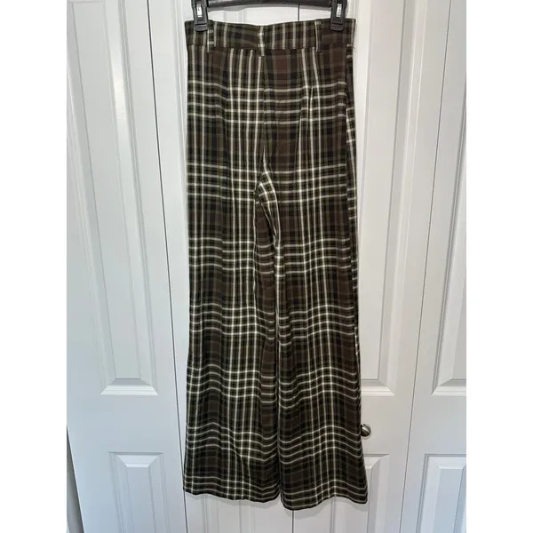 Free People‎ Jules Plaid Pants Womens 0 Green High Rise Trousers Academia Grunge - Image 3