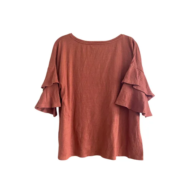 Cable & Gauge Burnt Orange Ruffle Sleeve Top Size Large - Image 5