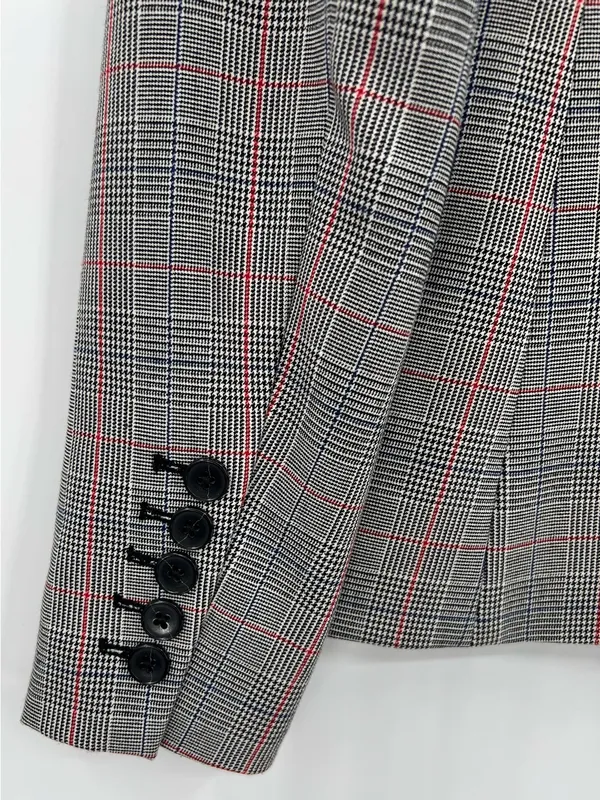 Banana Republic Glen Blazer Jacket Plaid Print Double-Breasted Stretch Size 2 - Image 15