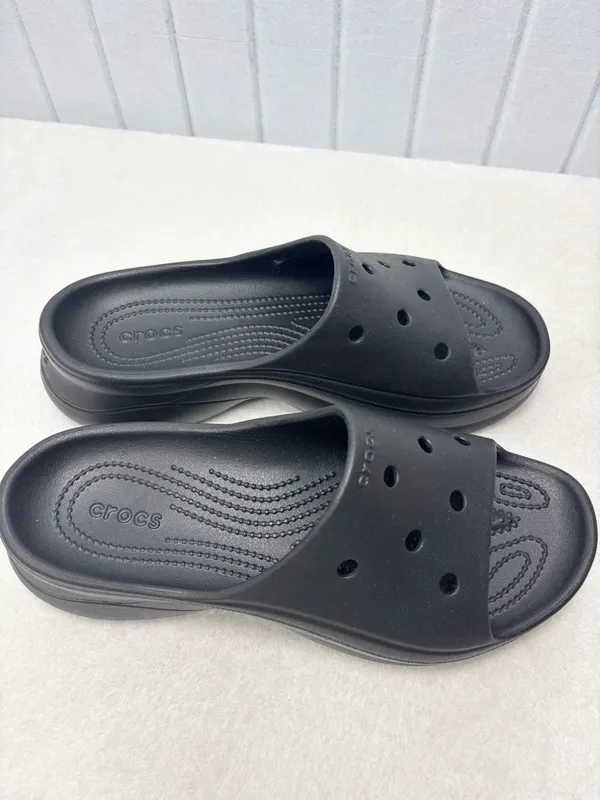 Crocs Classic Bae Slide Black Platform Sandals Slip On Shoes Womens Size‎ 9 NEW - Image 3