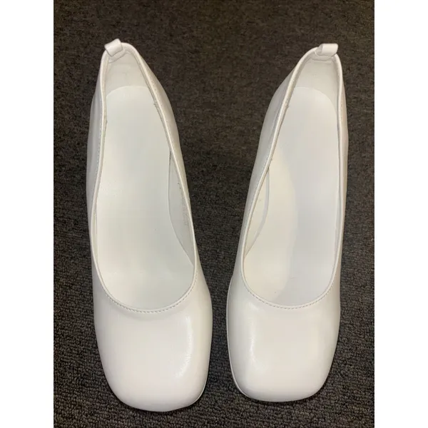 Women’s White Chunky Block High Heels Shoes Platform Shoes Pumps 8.5 - Image 3