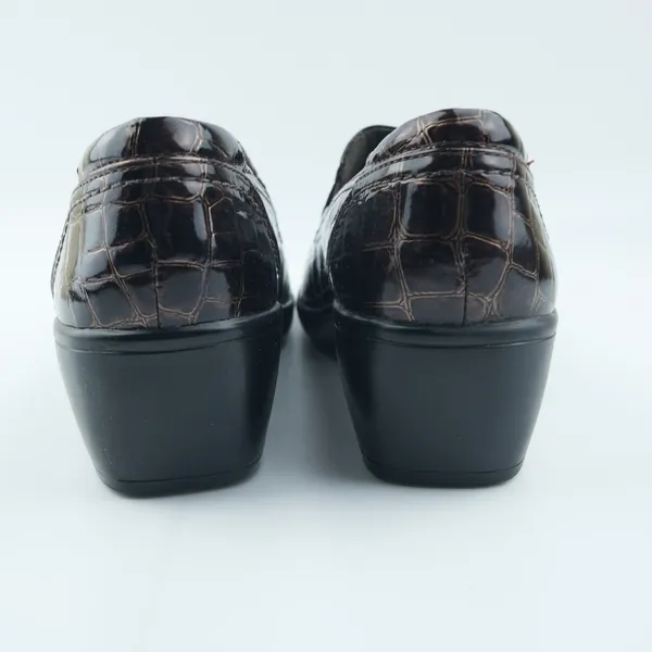 Clarks Loafers Women 8M Brown Croc‎ Embossed Patent Wedge Bendables 38634 - Image 6
