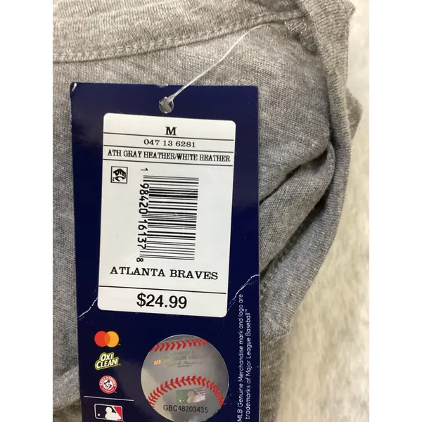 Majestic Atlanta Braves MLB‎ Womens Medium Gray V-Neck Graphic T-Shirt NWT - Image 5