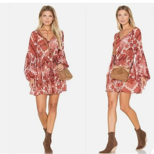 Show me your Mumu Sienna mini swing boho dress long sleeve M - Image 2