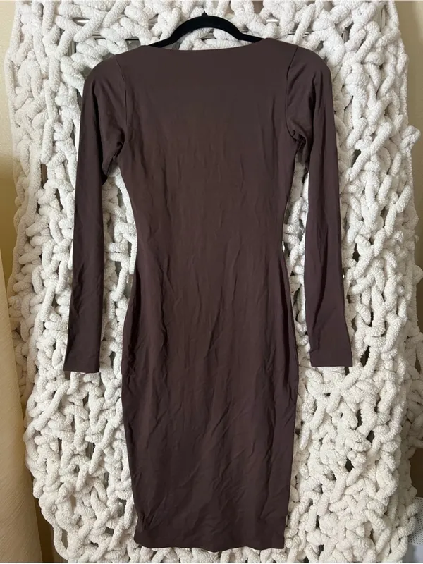 🤎Skims Smooth Layers (G14) Square Neck Midi Dress In Espresso M - Image 2