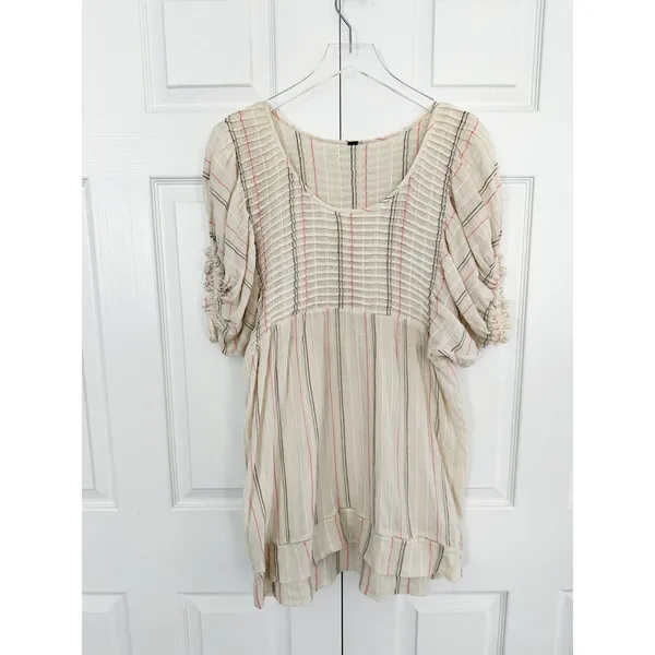 Free People Elsie Textured Gauze Tunic Mini Babydoll Dress Ivory Puff Sleeve - Image 3