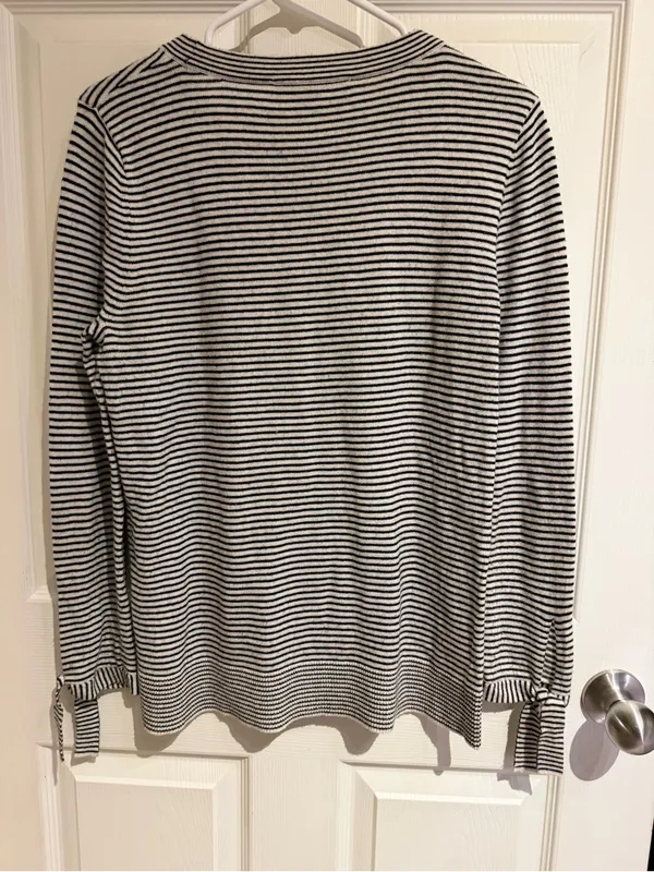 LOFT Women's Black & White Striped Long-Sleeve Tee - Image 2