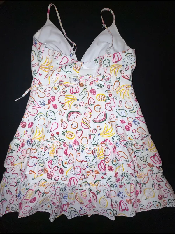 AQUA Bloomingdale’s Fruit Print Tiered Mini Dress Lace Up Back M - Image 3