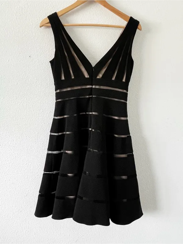 JS Collections Black Tan Stripe Fit & Flare Cocktail Dress - Image 8