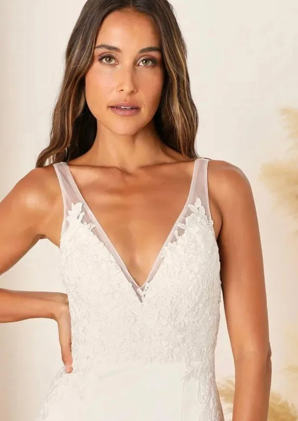 Lulus New Precious Promise White Satin Embroidered Lace Mermaid Maxi Dress - Image 2