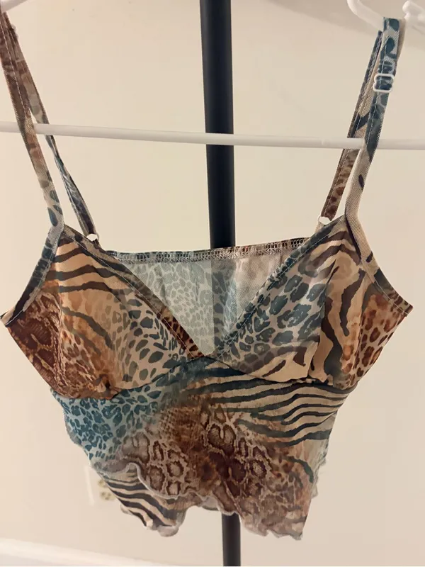 SheIn Animal Print Mesh Cami Top - Brown & Teal - Image 2