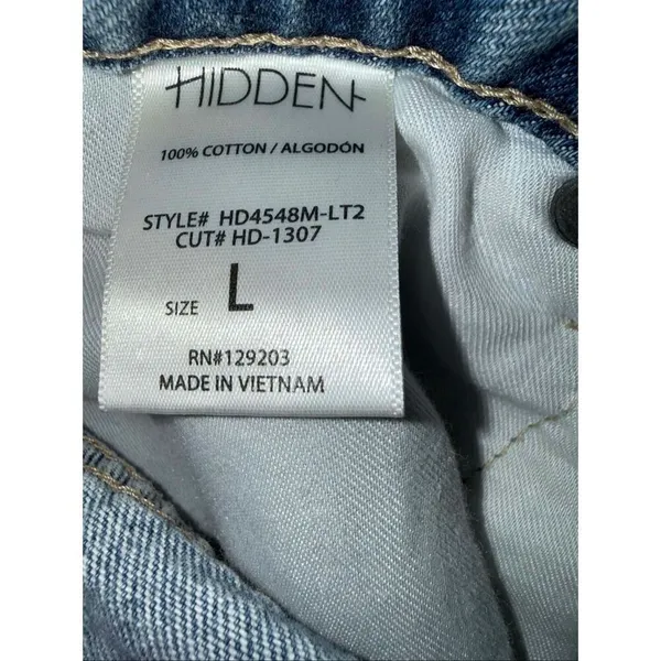 Hidden light wash high rise distressed cut off shorts 100% cotton L #754 - Image 5