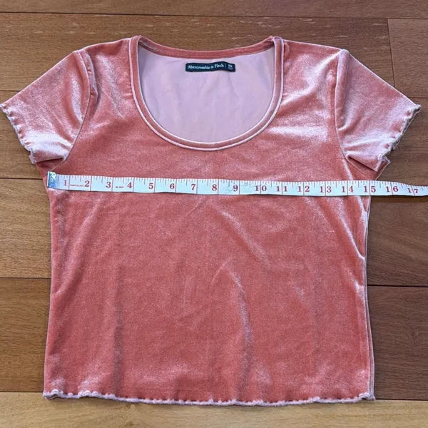 Abercrombie & Fitch Velvet Top Womens Pink Scoop Neck Lettuce Edge XS - Image 3